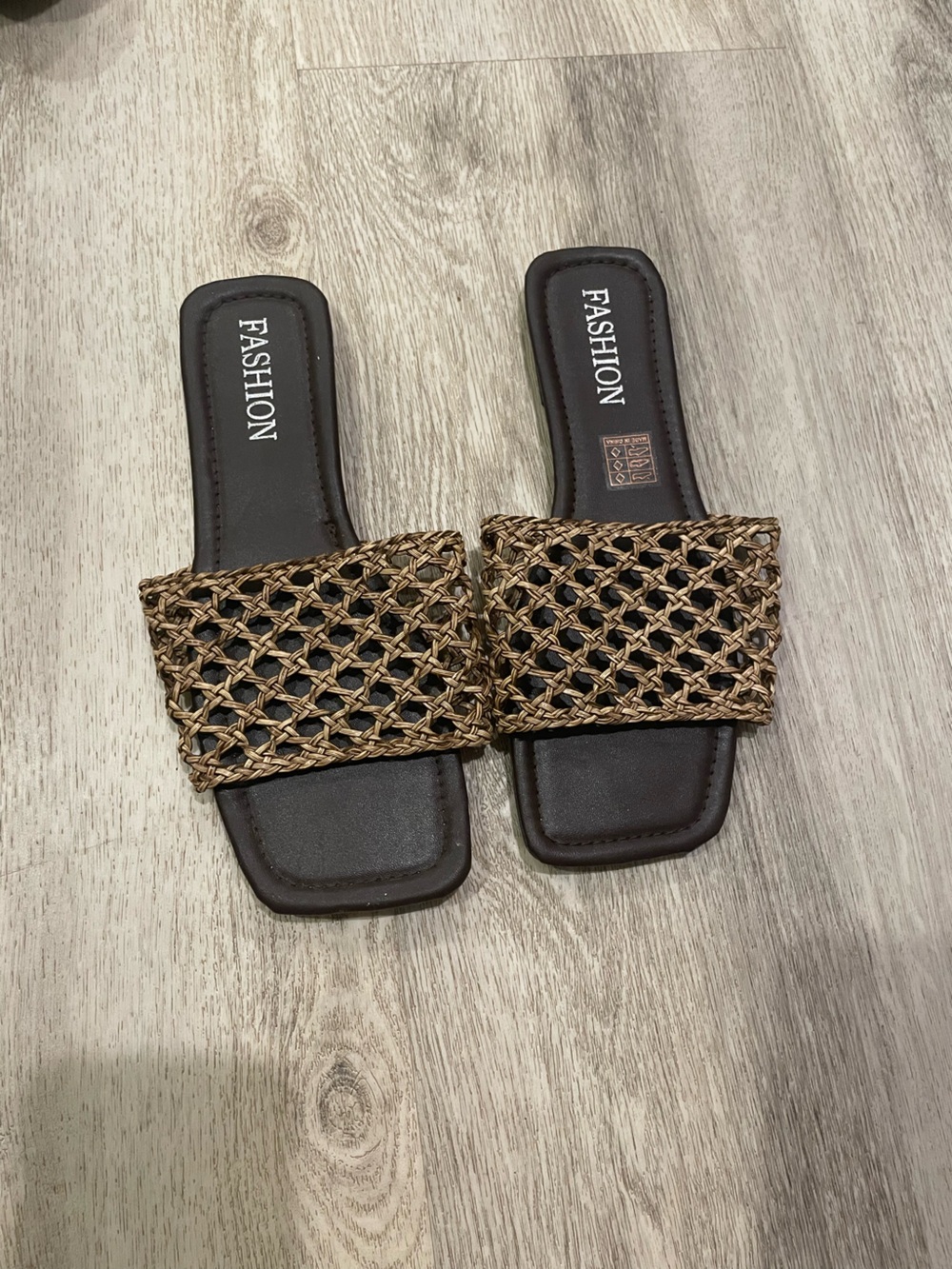 Woven Slide Sandals in Brown
